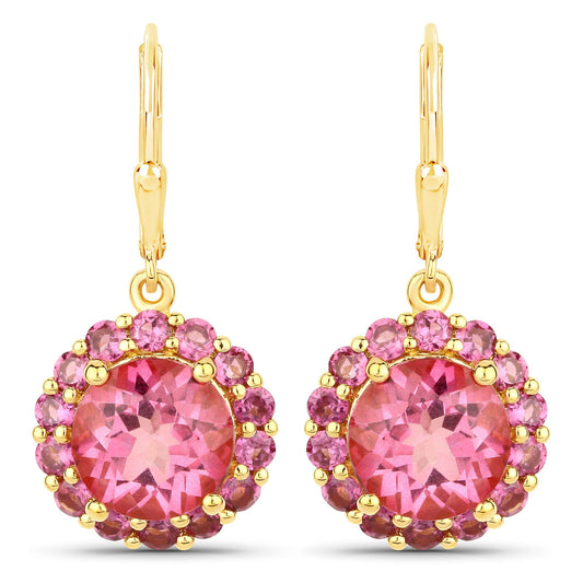 10.74 Carat Genuine Pink Topaz and Rhodolite Garnet .925 Sterling Silver Earrings