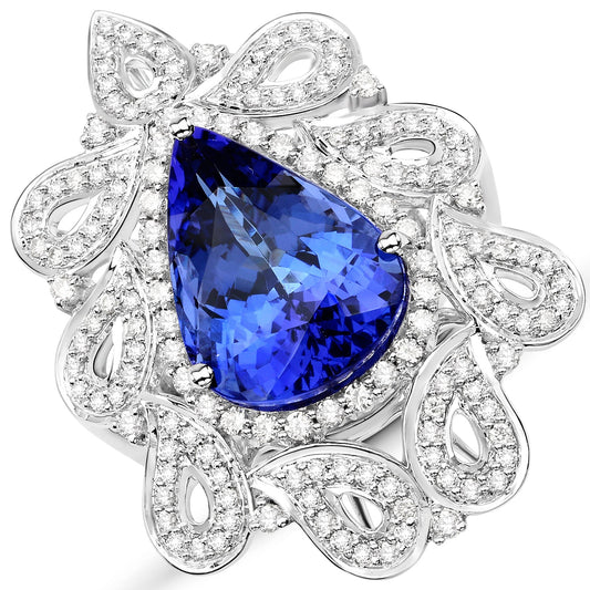 Anillo de oro blanco de 18 quilates con tanzanita genuina de 11,68 quilates y diamantes blancos