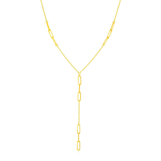 Collar lariat de oro amarillo de 14K con estaciones de cadena estilo "Paperclip"