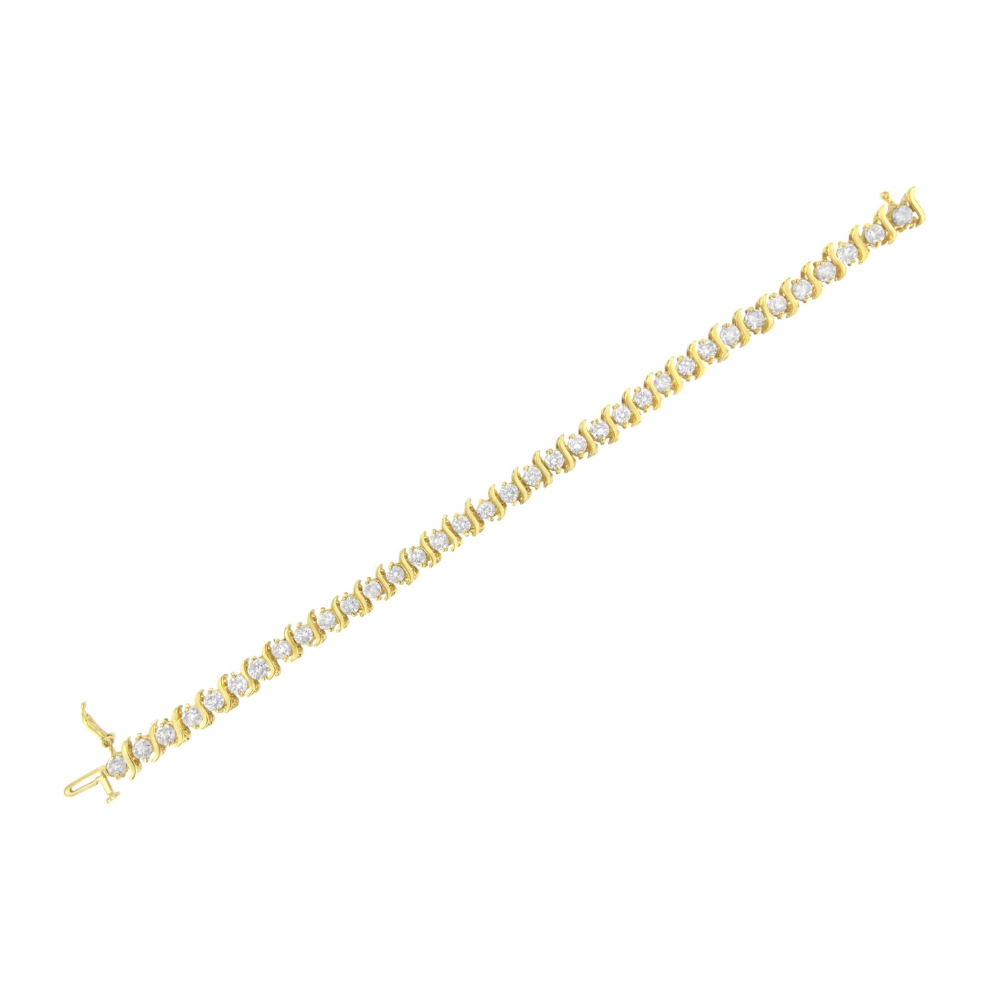 Pulsera de eslabones en "S" con diamantes redondos de talla brillante de 7,0 quilates engastados en 2 puntas, en plata de ley 925 chapada en oro amarillo de 10K (color J-K, claridad I1-I2) - 7"