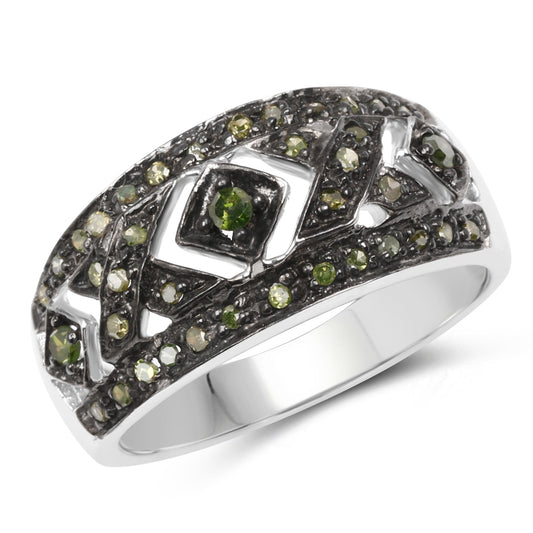 Anillo de plata de ley .925 con diamante verde auténtico de 0,27 quilates