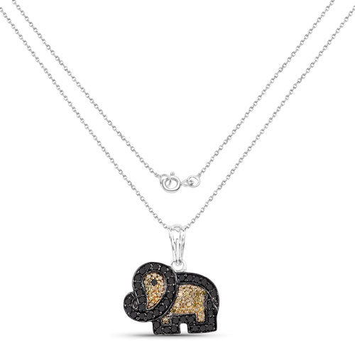 Colgante de plata de ley .925 con diamante negro auténtico de 0,89 quilates y diamante amarillo
