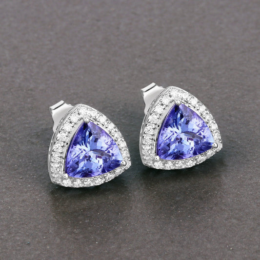 Pendientes de 3.82 quilates de tanzanita genuina y diamante blanco en oro blanco de 14K