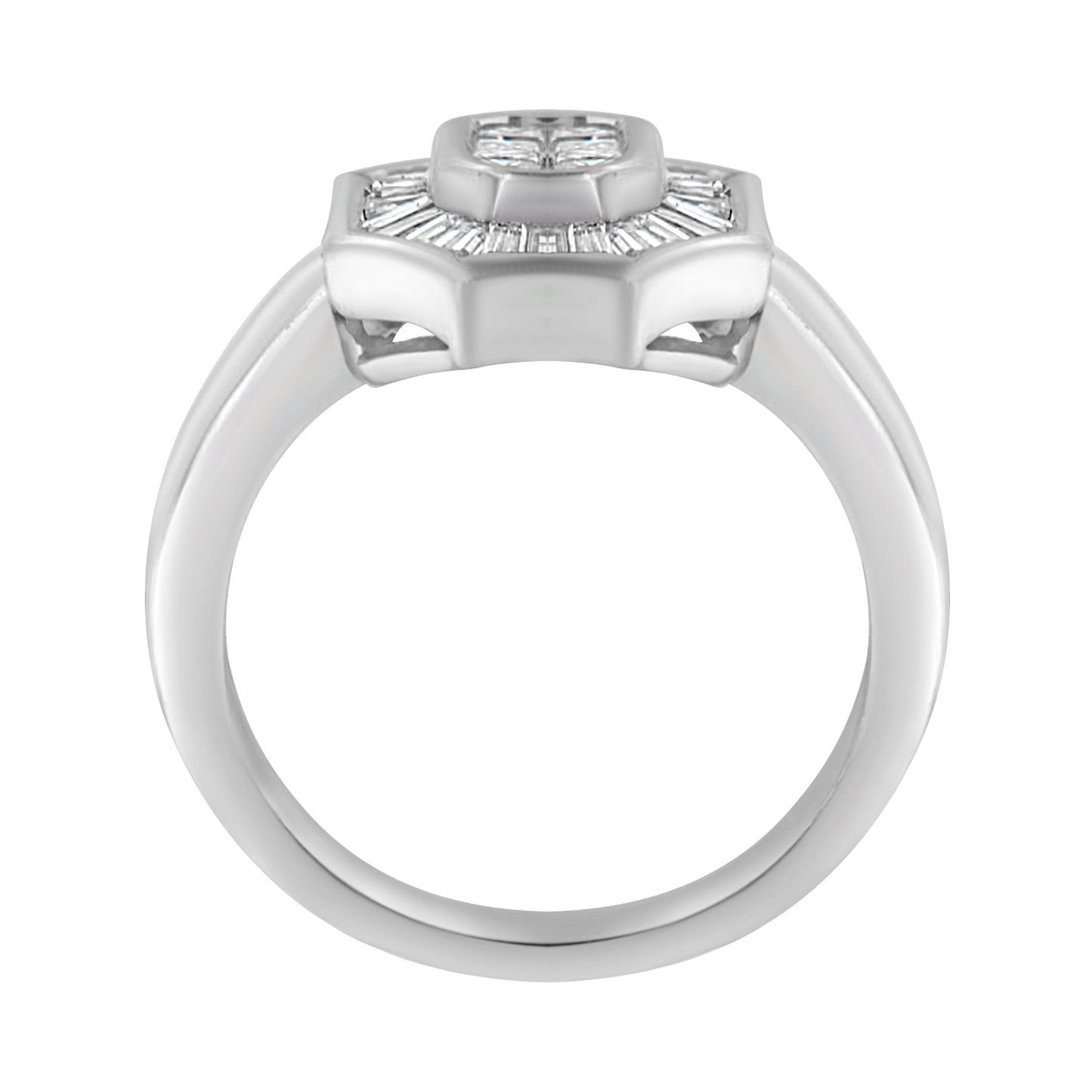 Anillo de estilo Art Déco tipo cóctel de oro blanco de 14K con diamantes baguette y de talla princesa de 1,00 qt (color H-I, claridad SI1-SI2) - Talla 7