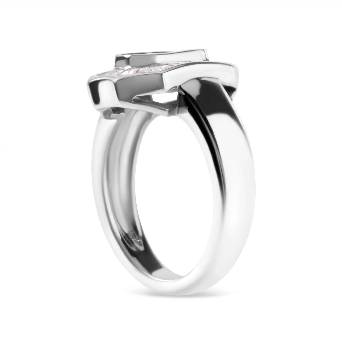 Anillo de estilo Art Déco tipo cóctel de oro blanco de 14K con diamantes baguette y de talla princesa de 1,00 qt (color H-I, claridad SI1-SI2) - Talla 7