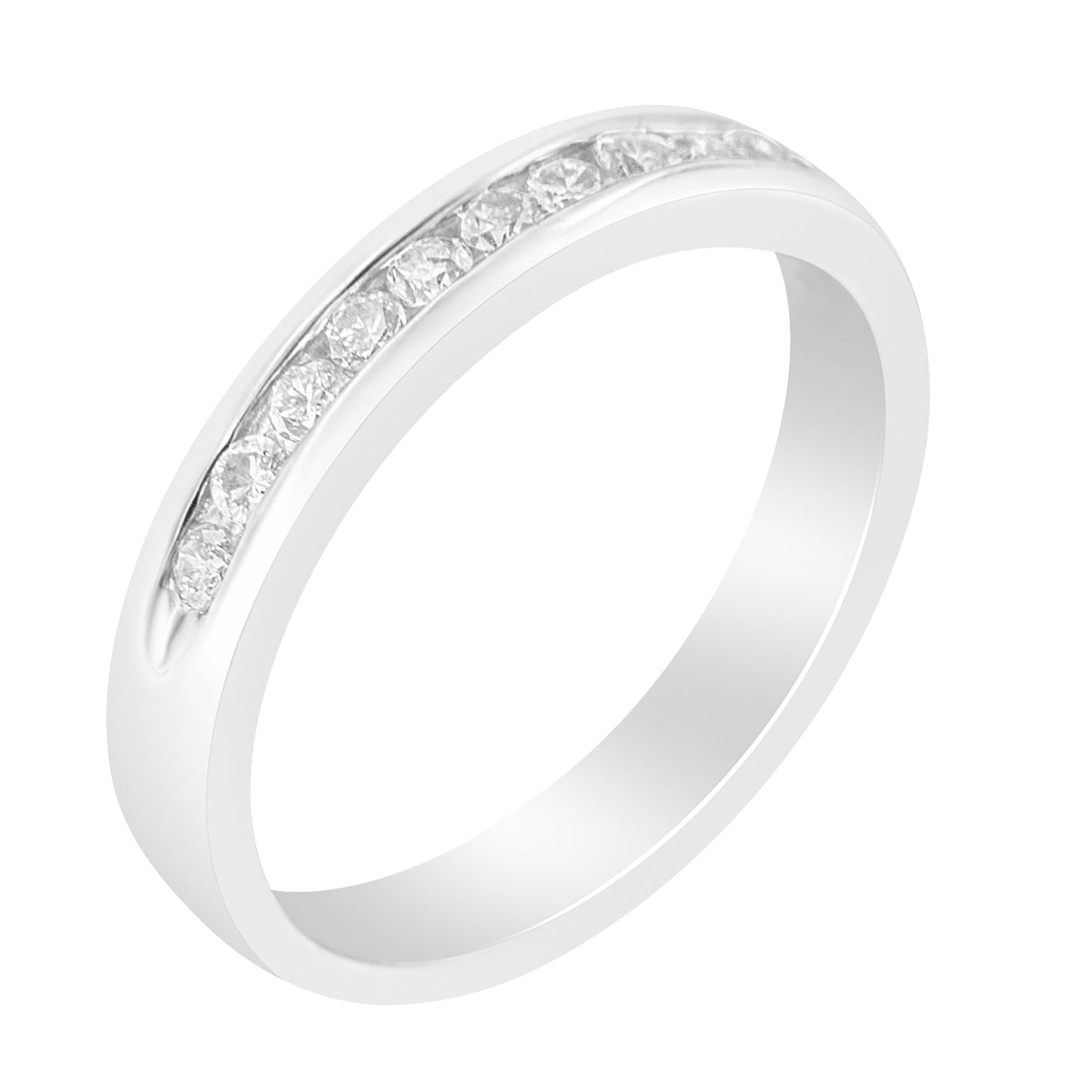 Anillo de boda clásico de oro blanco de 18 K, 1/4 Cttw, con diamantes redondos talla brillante engastados en canal, 11 piedras (color E-F, claridad I1-I2) - Talla 5