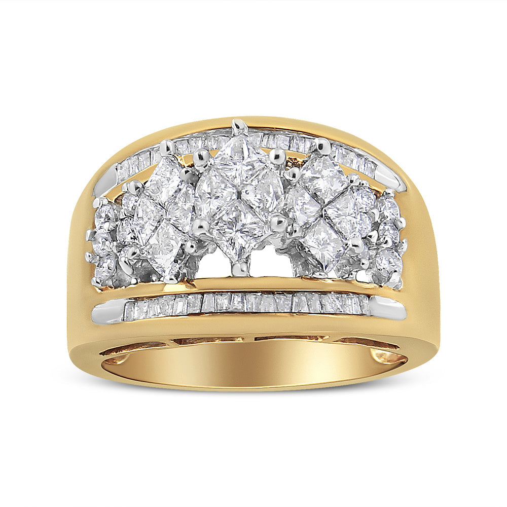 Anillo de boda de oro amarillo y blanco de 10K con 1 1/2 quilates en forma de pera, estilo 3 piedras, con diamantes (color H-I, claridad SI1-SI2) - Talla 7