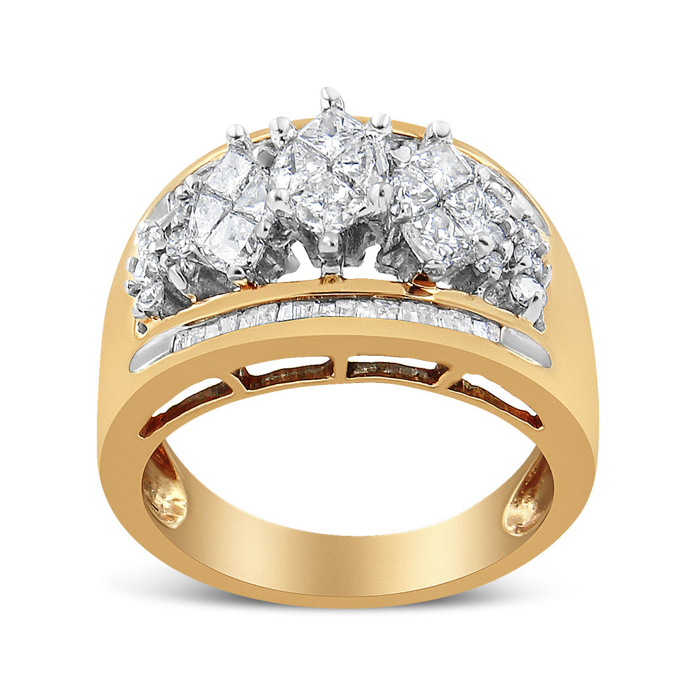 Anillo de boda de oro amarillo y blanco de 10K con 1 1/2 quilates en forma de pera, estilo 3 piedras, con diamantes (color H-I, claridad SI1-SI2) - Talla 7