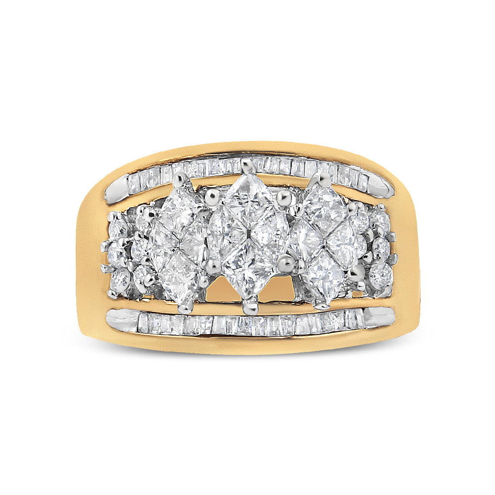 Anillo de boda de oro amarillo y blanco de 10K con 1 1/2 quilates en forma de pera, estilo 3 piedras, con diamantes (color H-I, claridad SI1-SI2) - Talla 7