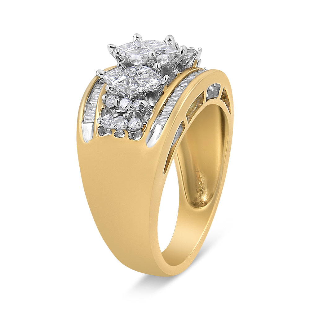 Anillo de boda de oro amarillo y blanco de 10K con 1 1/2 quilates en forma de pera, estilo 3 piedras, con diamantes (color H-I, claridad SI1-SI2) - Talla 7