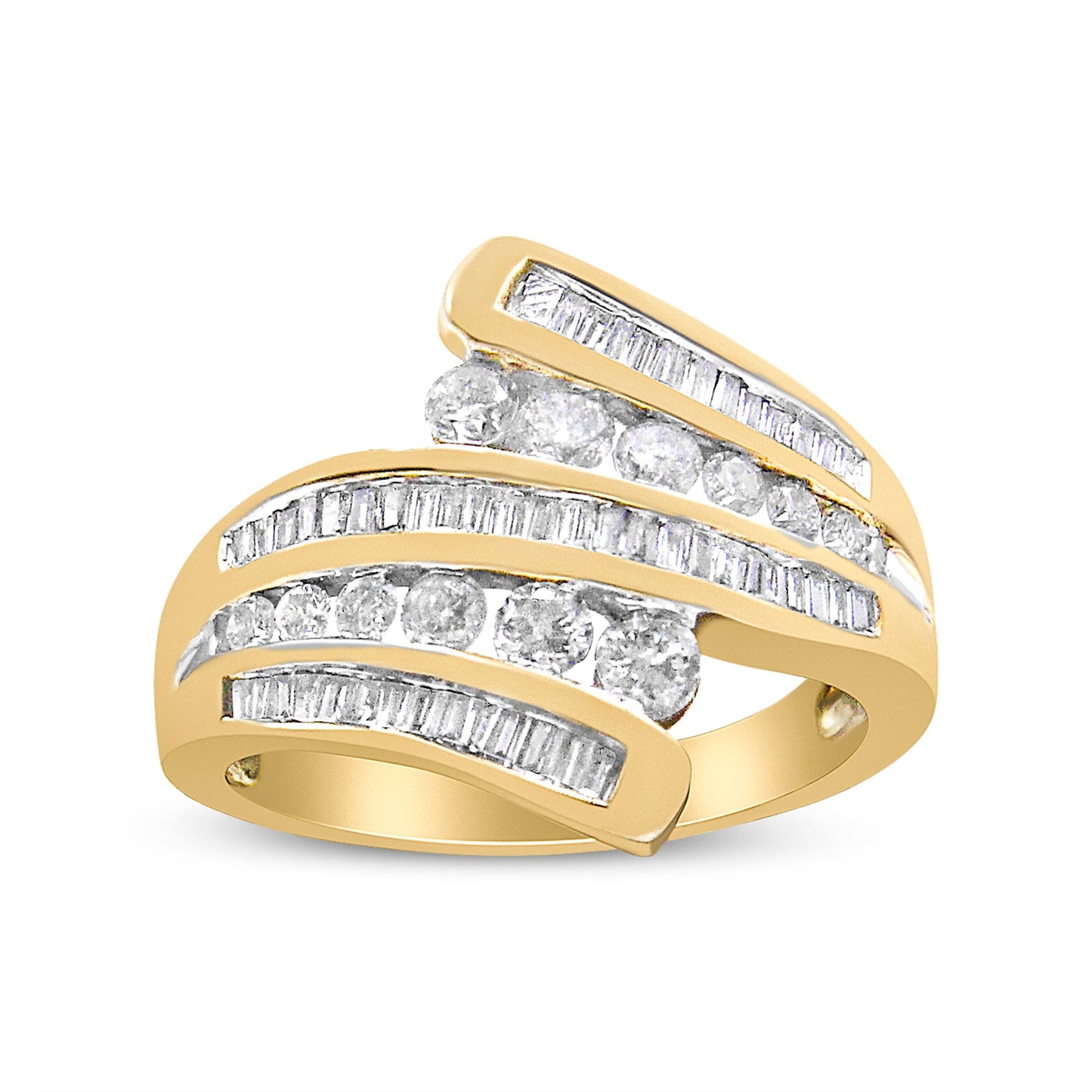 Anillo tipo banda de oro amarillo de 10 qt con diamantes redondos y talla baguette de 1 quilate (Color H-I, Claridad I1-I2) - Talla de anillo 7
