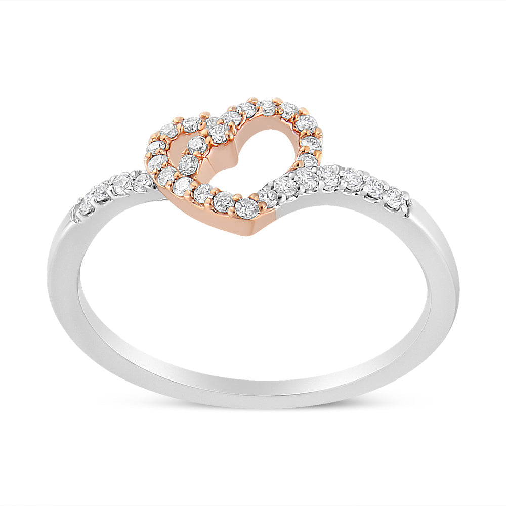 Anillo de promesa de corazón abierto de oro rosa de 14 quilates y plata de ley 925 con baño de oro, diamantes de talla redonda de 1/5 quilates (color I-J, claridad I2-I3) - Talla 7