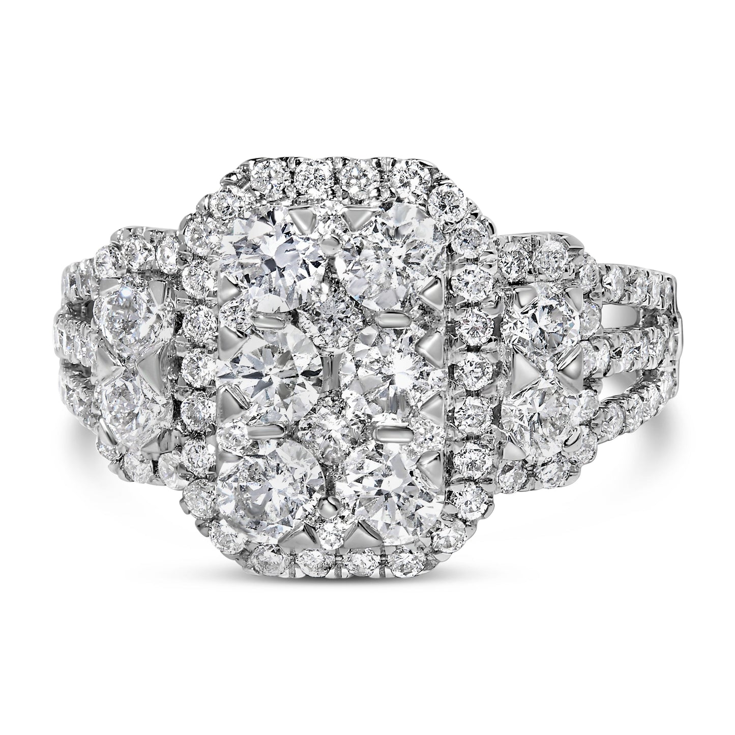 Anillo de cóctel de oro blanco de 14 quilates con racimo de diamantes de 2 1/4 quilates en total (color G-H, claridad SI2-I1) - Talla 7