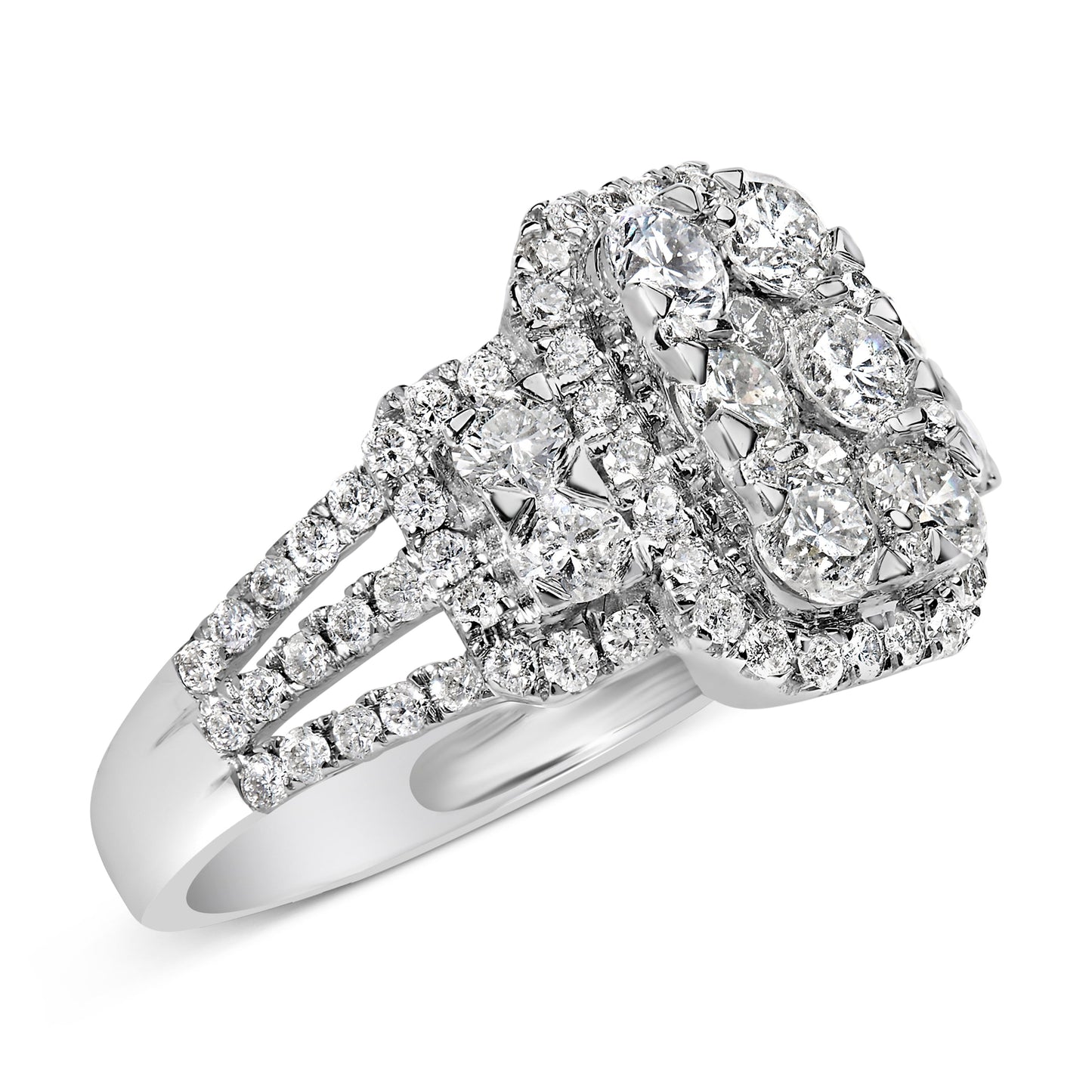 Anillo de cóctel de oro blanco de 14 quilates con racimo de diamantes de 2 1/4 quilates en total (color G-H, claridad SI2-I1) - Talla 7