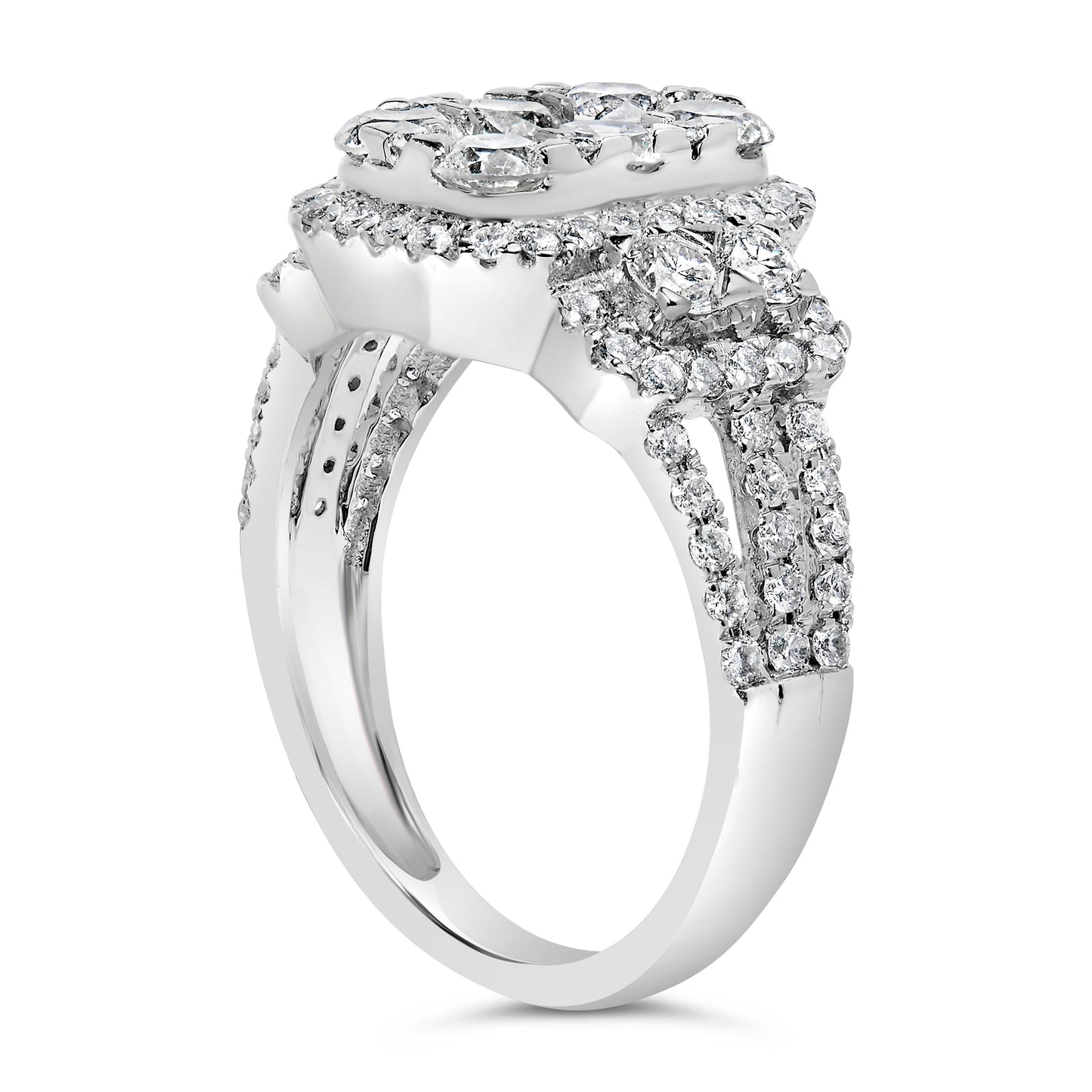 Anillo de cóctel de oro blanco de 14 quilates con racimo de diamantes de 2 1/4 quilates en total (color G-H, claridad SI2-I1) - Talla 7