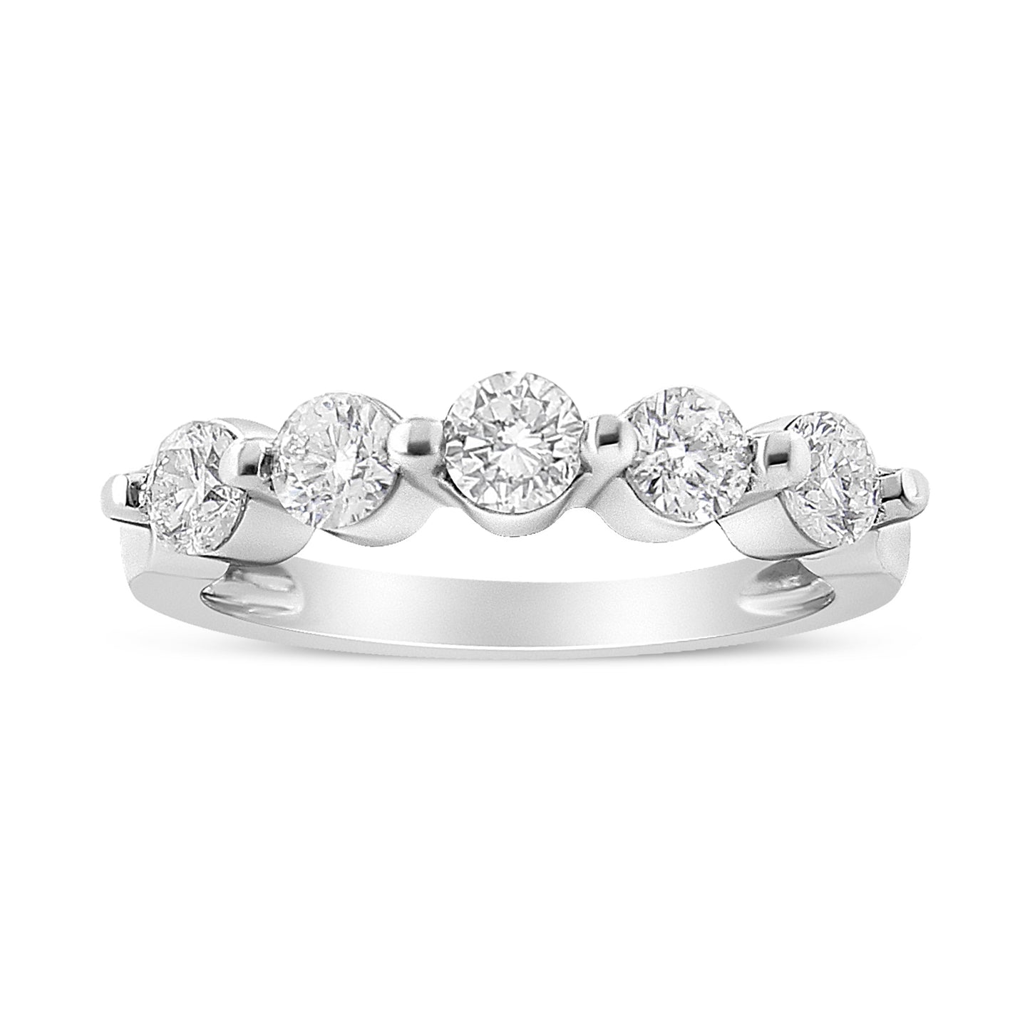 Anillo de banda de 5 piedras de oro blanco de 14 quilates con diamantes de talla redonda brillante de 1,00 quilates en total (color H-I, claridad SI2-I1) - Talla 7