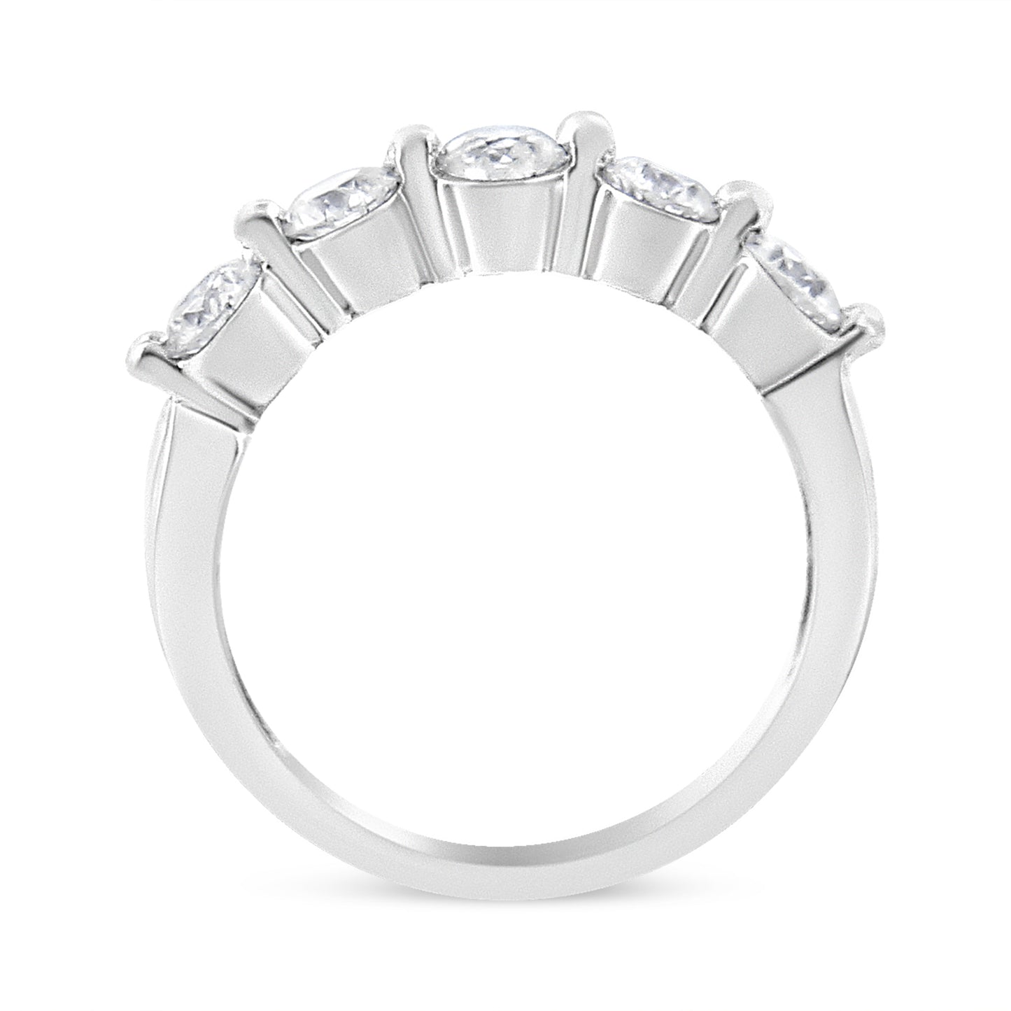 Anillo de banda de 5 piedras de oro blanco de 14 quilates con diamantes de talla redonda brillante de 1,00 quilates en total (color H-I, claridad SI2-I1) - Talla 7