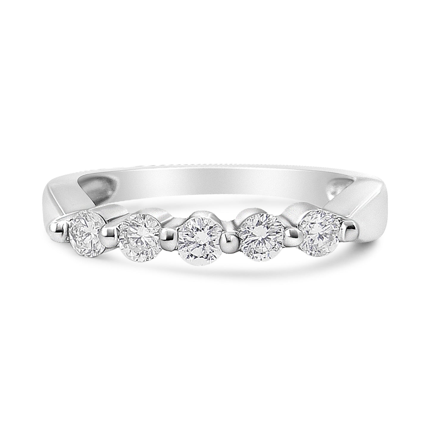 Anillo de oro blanco de 14 quilates con 5 diamantes redondos de 1/2 quilate en total (color H-I, claridad SI1-SI2), talla 7
