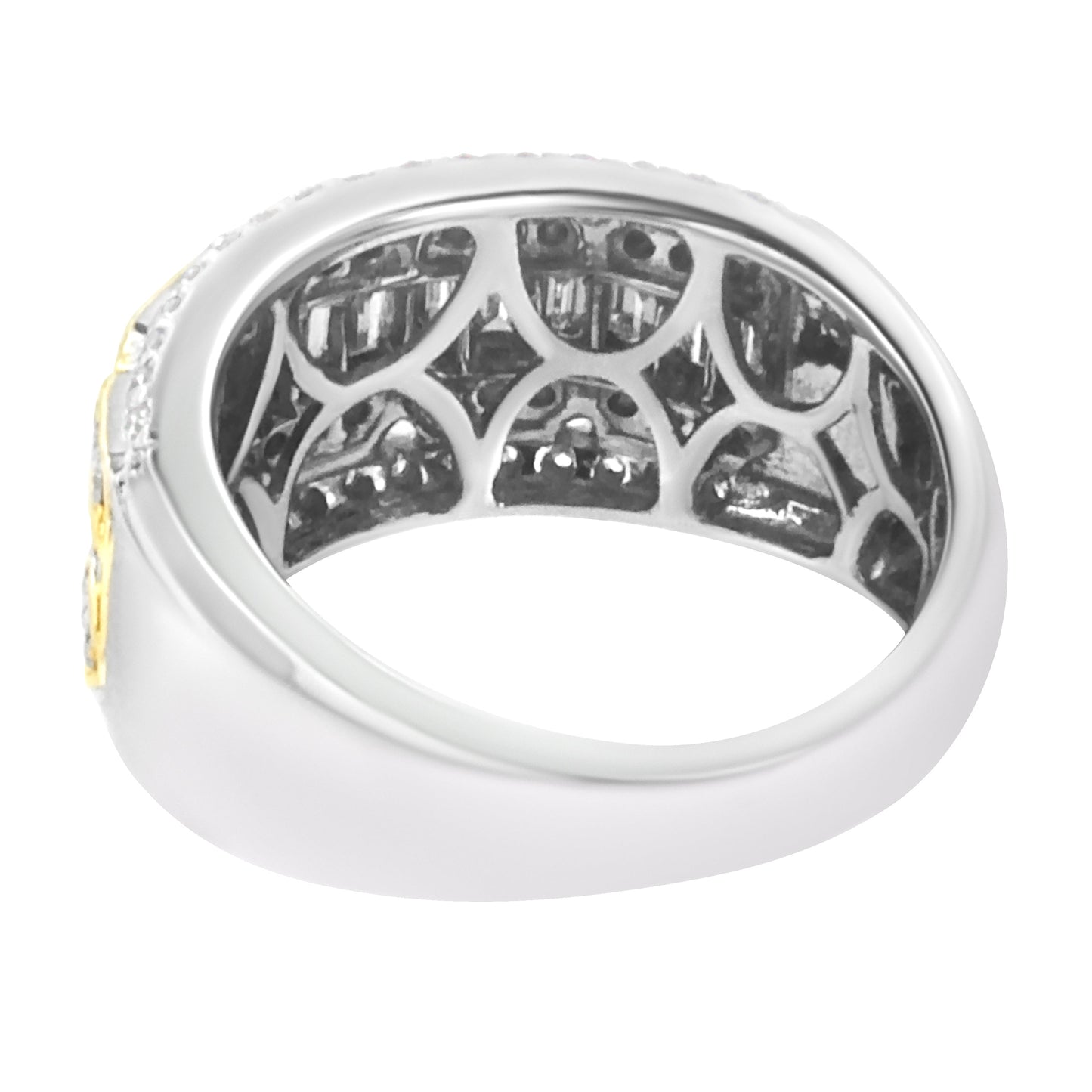 Anillo de oro blanco y amarillo de 10K con diamantes baguette y de talla redonda de 1,00 quilates, estilo Art Déco, multihilera (color I-J, claridad I1-I2) - Talla 7