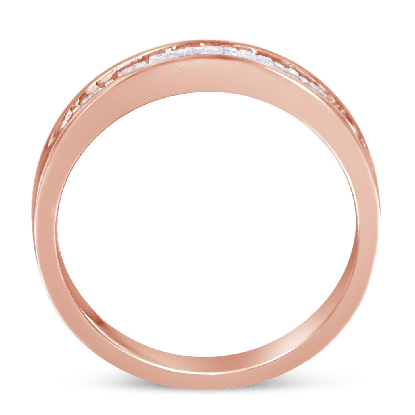 Anillo de banda apilable con diamantes engastados en canal de oro rosa de 10K sobre plata de ley .925 de 1/5 Cttw (color H-I, claridad I1-I2) - Talla 6 3/4