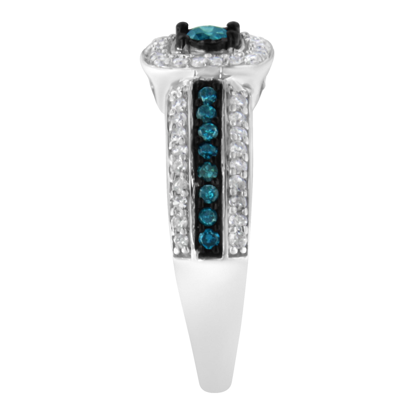 Anillo de compromiso de plata de ley .925 con diamantes azules tratados en engaste illusion (1/2 quilate total, color J-K, claridad I1-I2) - Talla 6