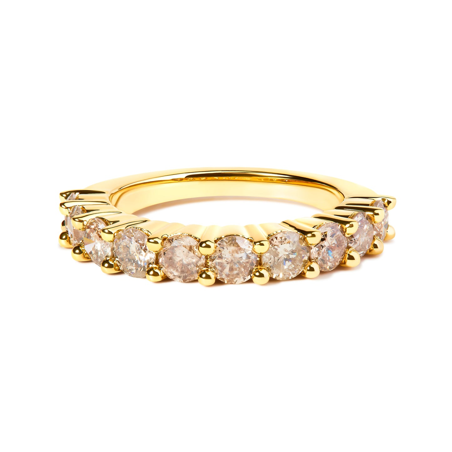 Anillo de aniversario de 10 piedras de oro amarillo de 14 quilates chapado en plata de ley 925 con diamante redondo talla brillante de 2,0 quilates (color J-K, claridad I1-I2) - Talla 7