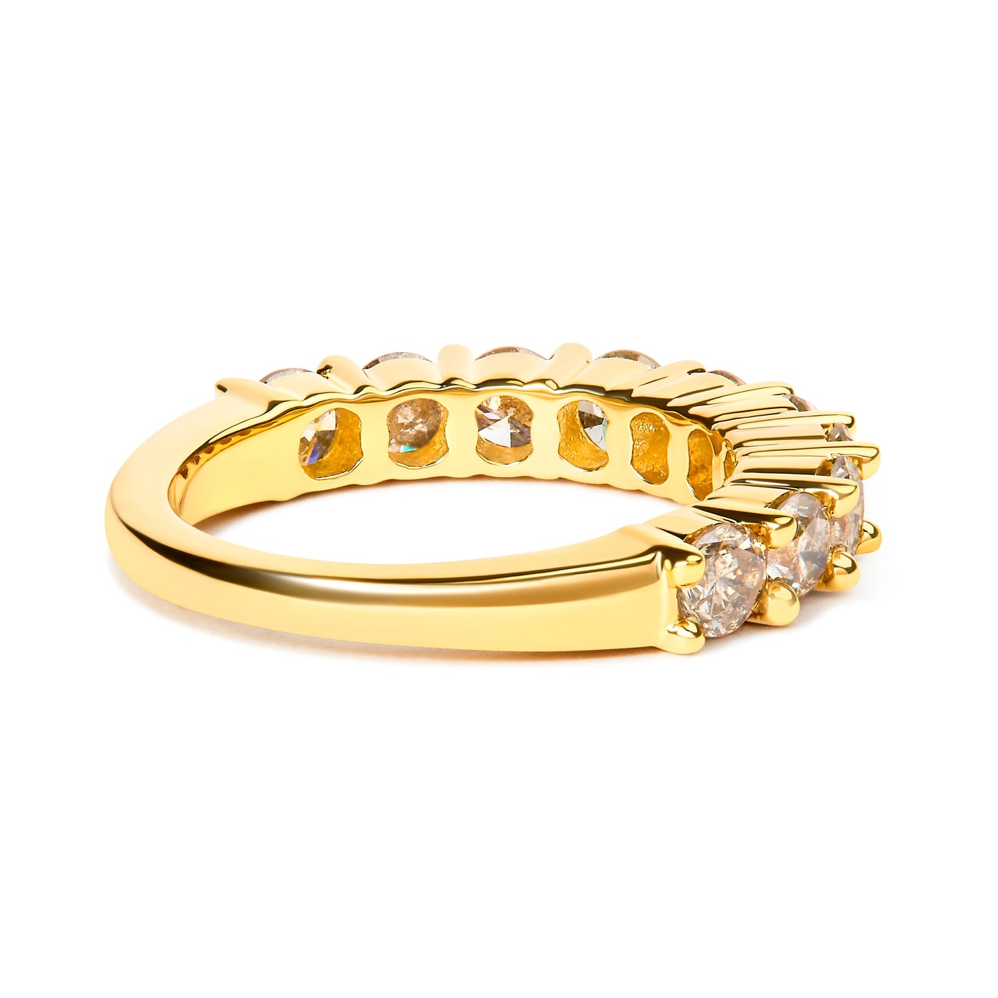 Anillo de aniversario de 10 piedras de oro amarillo de 14 quilates chapado en plata de ley 925 con diamante redondo talla brillante de 2,0 quilates (color J-K, claridad I1-I2) - Talla 7