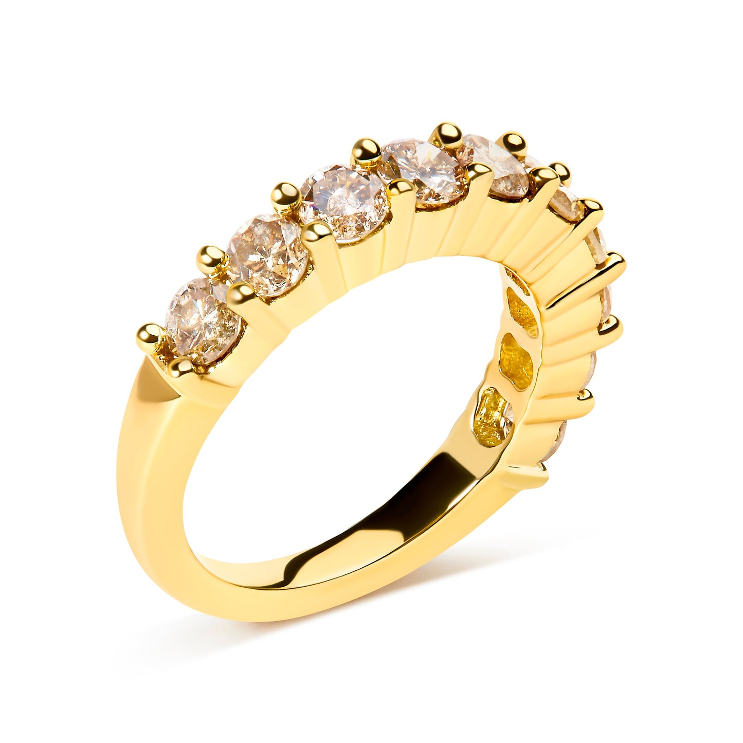 Anillo de aniversario de 10 piedras de oro amarillo de 14 quilates chapado en plata de ley 925 con diamante redondo talla brillante de 2,0 quilates (color J-K, claridad I1-I2) - Talla 7