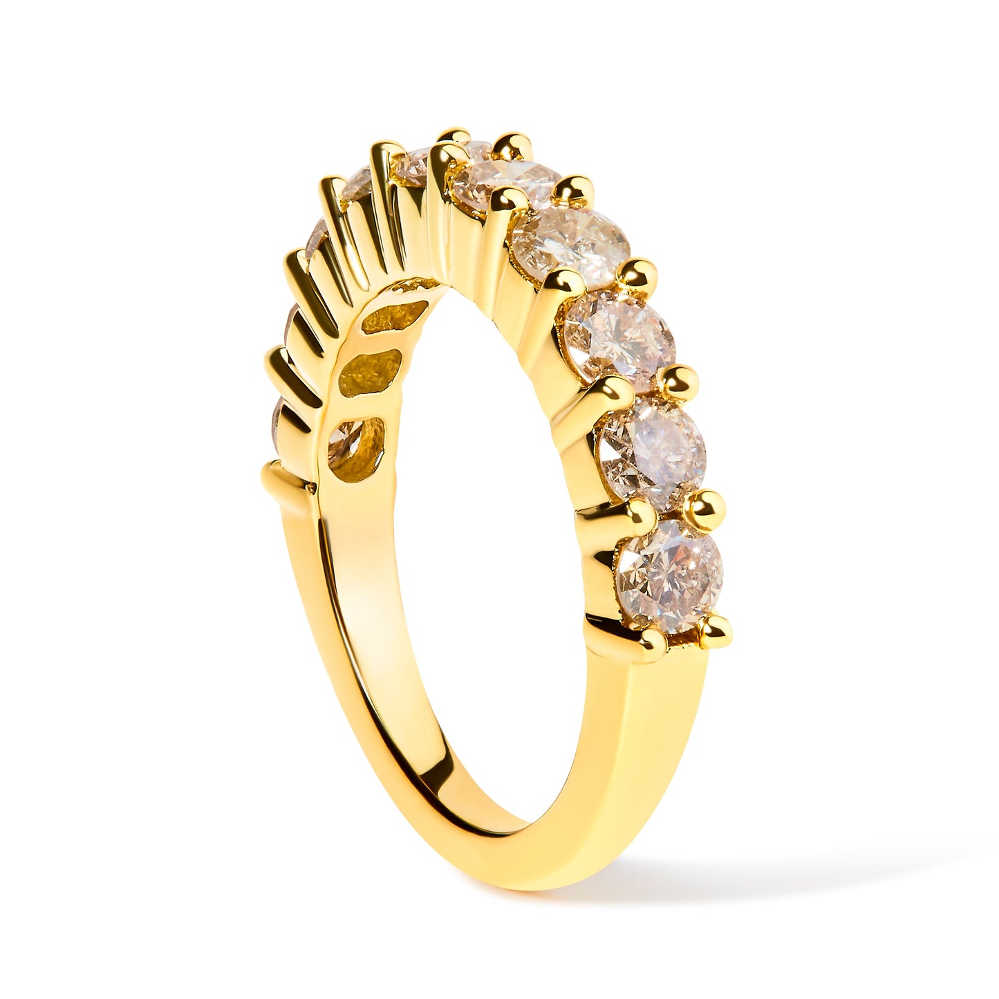 Anillo de aniversario de 10 piedras de oro amarillo de 14 quilates chapado en plata de ley 925 con diamante redondo talla brillante de 2,0 quilates (color J-K, claridad I1-I2) - Talla 7