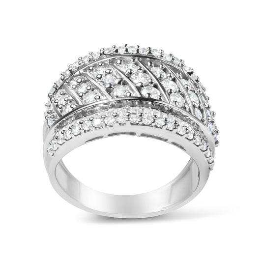 Anillo de cóctel de plata de ley .925 con diamantes de 2.00 quilates y múltiples filas (color H-I, claridad I2-I3) - Talla de anillo 7