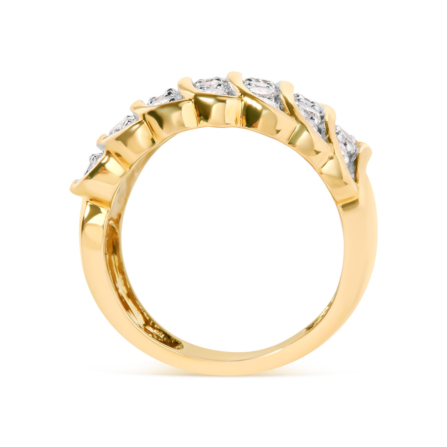 Anillo de banda de varias filas de diamantes de 2.00 Cttw de plata de ley 925 bañada en oro amarillo de 14K (color J-K, claridad I1-I2) - Talla 7