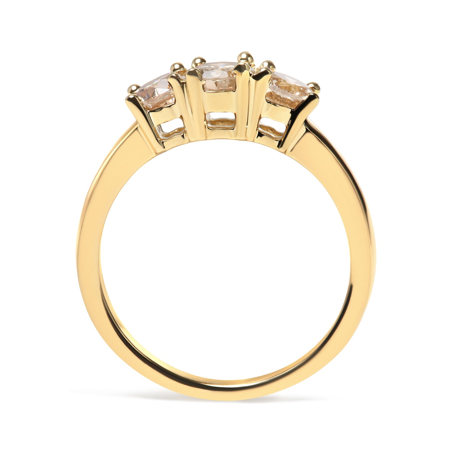 Anillo de banda de 3 piedras de oro amarillo de 10 quilates con diamantes color champán de 1,00 quilates en total (color J-K, claridad I1-I2) - Talla 7