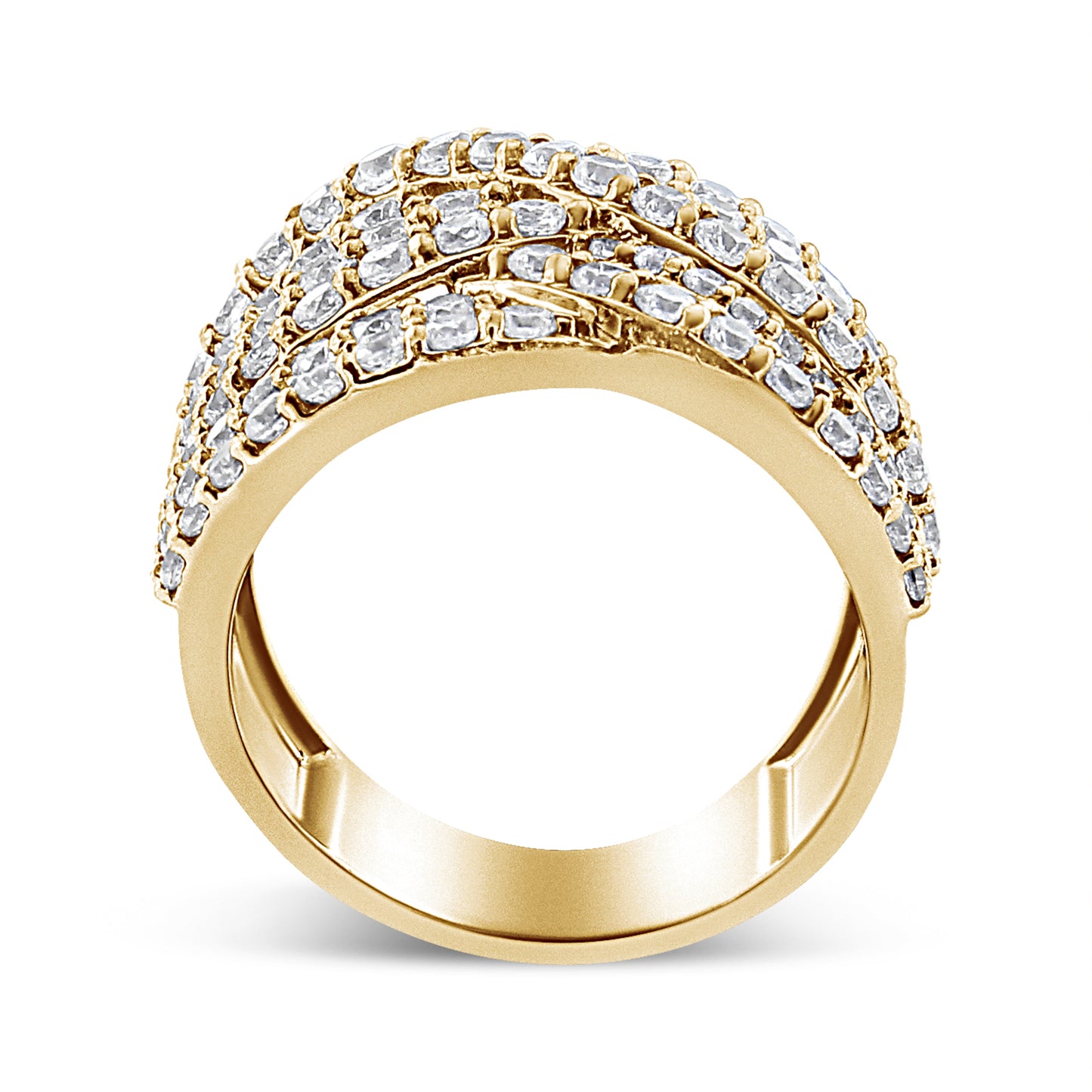 Anillo de oro amarillo de 10K con diamante de 3,0 Cttw, ocho filas, diseño envolvente, sortija llamativa (color H-I, claridad I2-I3) - Talla 7