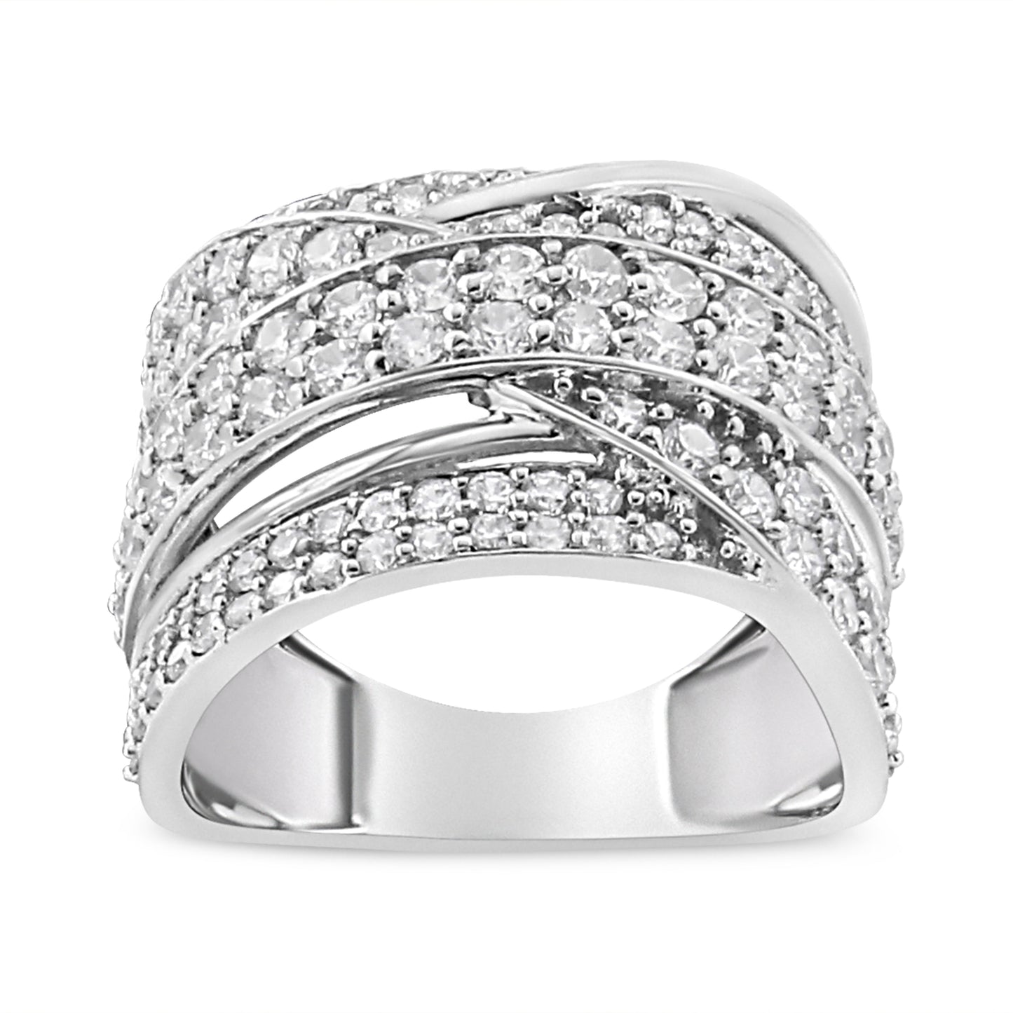 Anillo de banda superpuesta de plata de ley .925 con diamante de talla redonda de 2.00 Cttw (Color I-J, Claridad I2-I3) - Talla de anillo 7