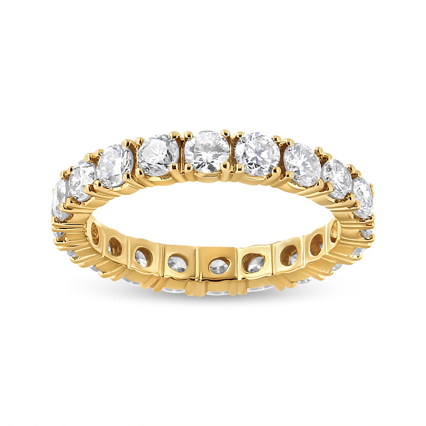 Anillo de eternidad de oro amarillo de 14K con diamantes redondos de 2,00 CT engastados en garras compartidas (Color J-K, Claridad VS1-VS2) - Talla de anillo 6.75