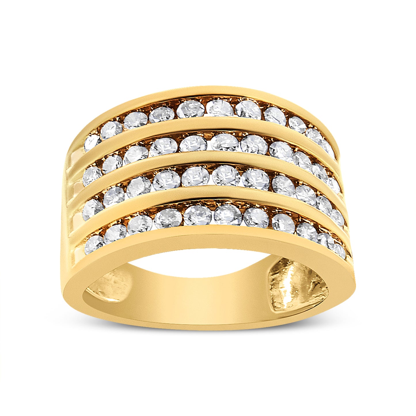 Anillo de banda de canal de 4 filas de oro amarillo de 10 quilates chapado en plata de ley .925 con diamantes de 1 1/2 quilates (color champán, claridad I2-I3) talla 7