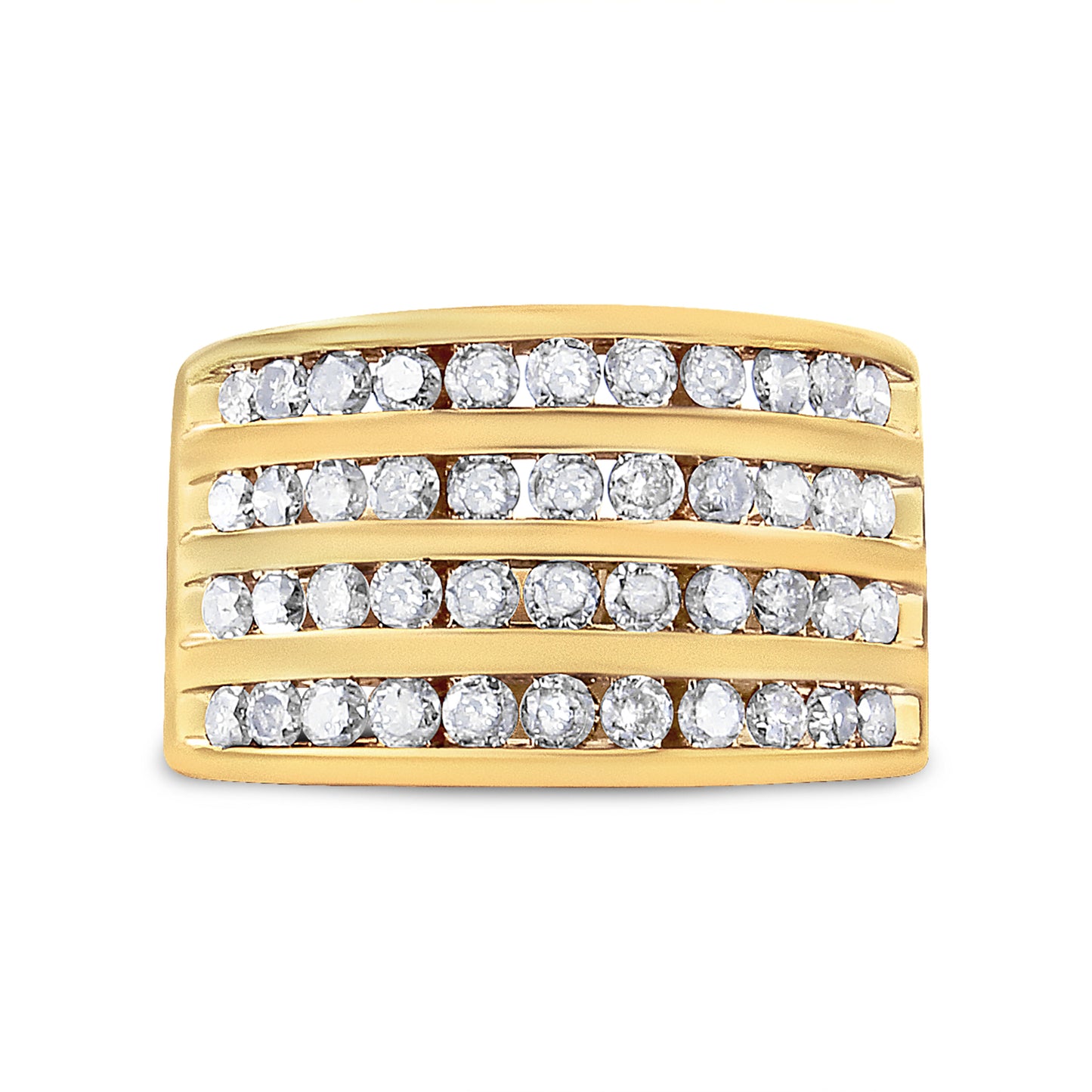 Anillo de banda de canal de 4 filas de oro amarillo de 10 quilates chapado en plata de ley .925 con diamantes de 1 1/2 quilates (color champán, claridad I2-I3) talla 7