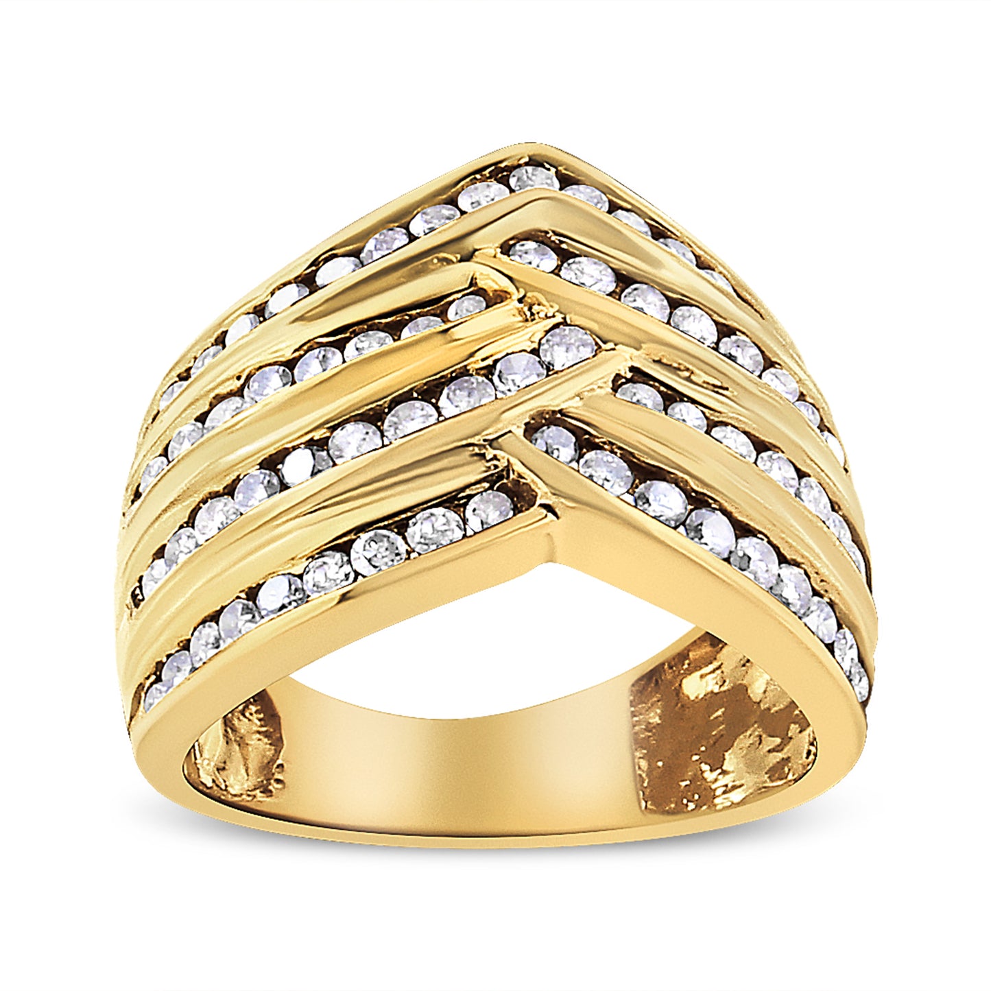 Anillo de oro amarillo de 10 qt chapado en plata de ley .925 con canal de diamantes de 1 1/2 quilates (color champán, claridad I2-I3), talla 7