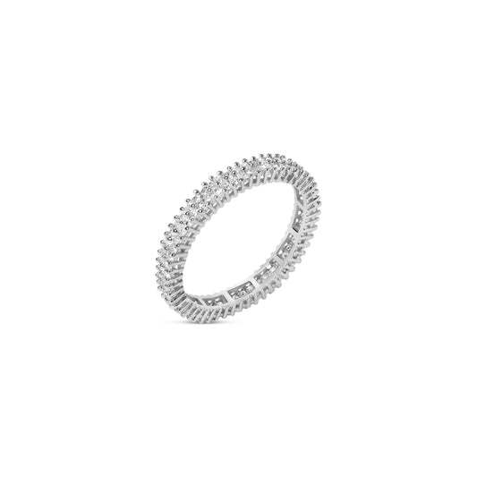 Anillo de banda de eternidad de doble fila de diamantes de corte princesa de 1,0 Cttw en oro blanco de 10K (color I-J, claridad I1-I2) - Talla 7