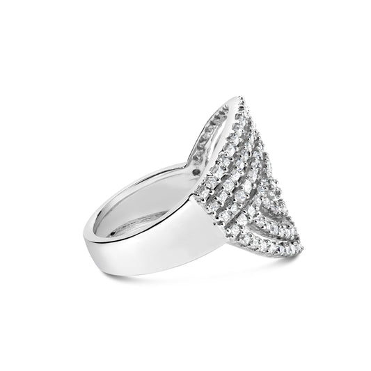 10K White Gold 1 1/2 Cttw Princess Diamond Swirl Design Cocktail Ring