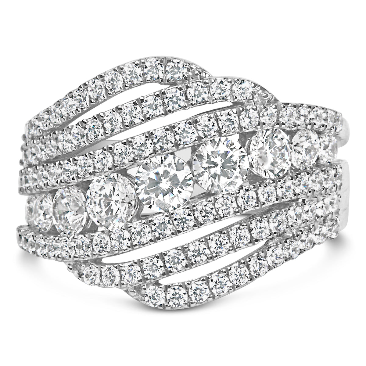 .925 Sterling Silver 2.00 Cttw Lab Grown Diamond Cluster Band Ring