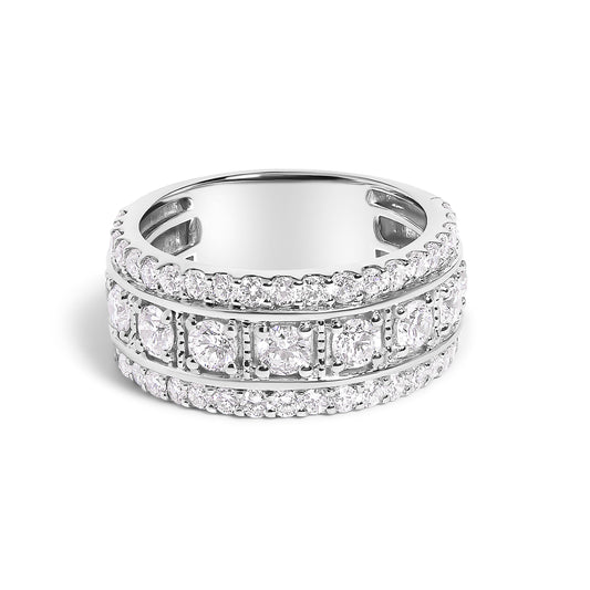 Anillo de banda pavé de tres filas con diamante cultivado en laboratorio de 2,0 quilates de plata de ley .925