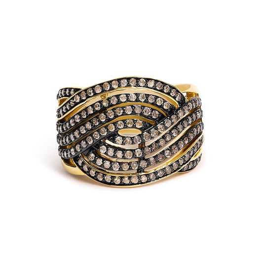 10K Yellow Gold Plated .925 Sterling Silver 1.0 cttw Champagne Diamond Crossover Ring