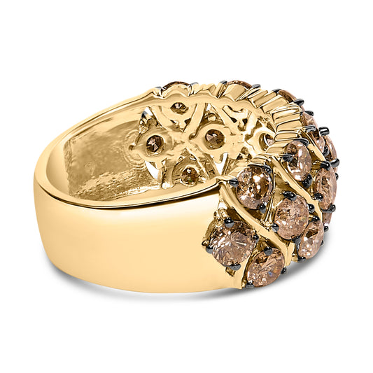 Anillo de banda con celosía múltiple de oro amarillo de 10 quilates chapado en plata de ley 925 con diamantes color champán de 3.0 quilates - Talla 7