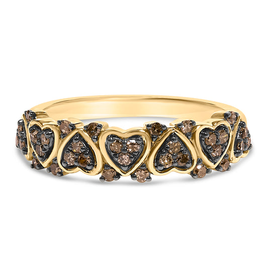 Anillo de banda de oro amarillo de 10K chapado en plata de ley 925 con diamantes naturales de 1/3 cttw - Talla 7