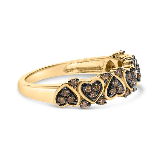 Anillo de banda de oro amarillo de 10K chapado en plata de ley 925 con diamantes naturales de 1/3 cttw - Talla 7