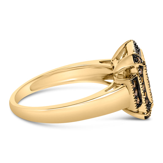 Anillo escalonado de 10K chapado en oro amarillo .925 Plata de ley 1/2 Cttw con diamante color champán - Talla 7