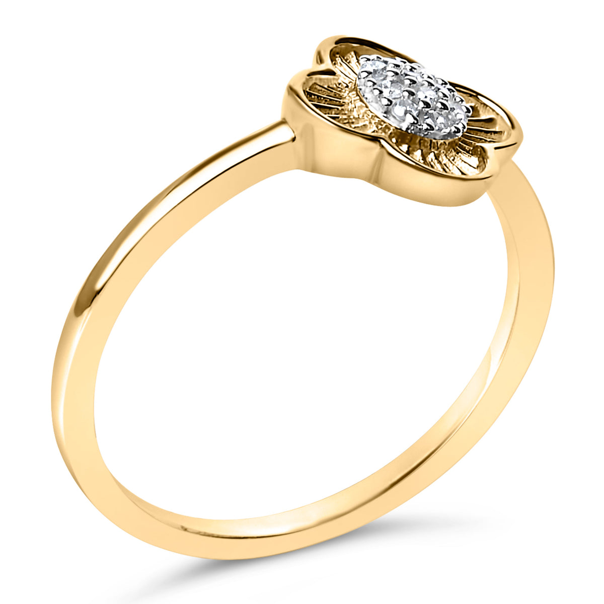 14K Yellow Gold Plated Silver Diamond Accent Clover Ring