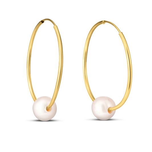 14k Yellow Gold Round Endless Pearl Earring(1x25mm) - view 2