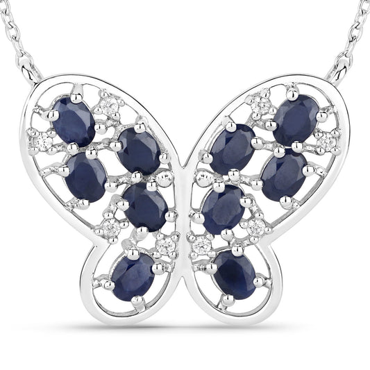 Collar de plata de ley .925 con zafiro azul auténtico de 2.16 quilates y circonitas blancas